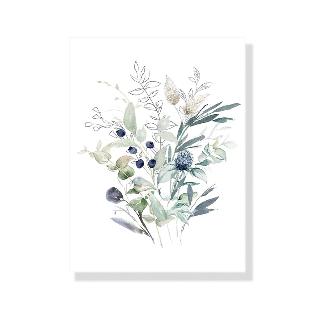 CVMINY Conjunto de 3-Pósteres Modernos Acuarela Abstracta Flores Azules Pintura Sobre Lienzo Flores Silvestres Cuadros Imprimibles Pared Decoración Interiores Sala Estar Cocina-60 * 80cm (Sin marco)
