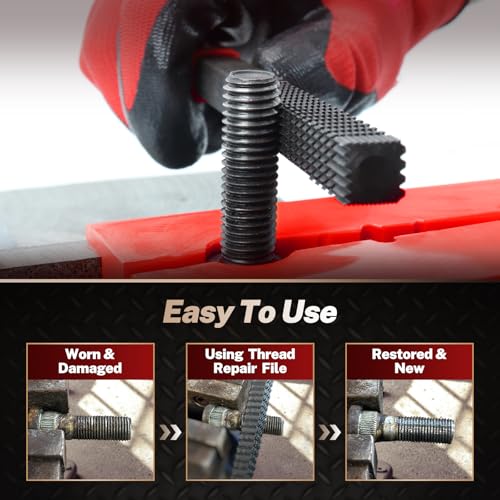 Image of TOMMARS 3-Piece SAE and Metric Thread File Set for External Threads | Thread Restorer and Chaser Repair Tools for Cleaning and Restoring Damaged External Threads in Standard and Metric Sizes