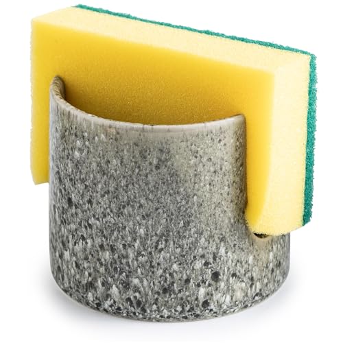 Kitchen Sponge Holder, Ceramic Dish Sponge Holder Scrubby Daddy Farmhouse Dish Rack Brush Holder for Bathroom, Kitchen, Sink, Special Gray Special Gray Cylindrical
