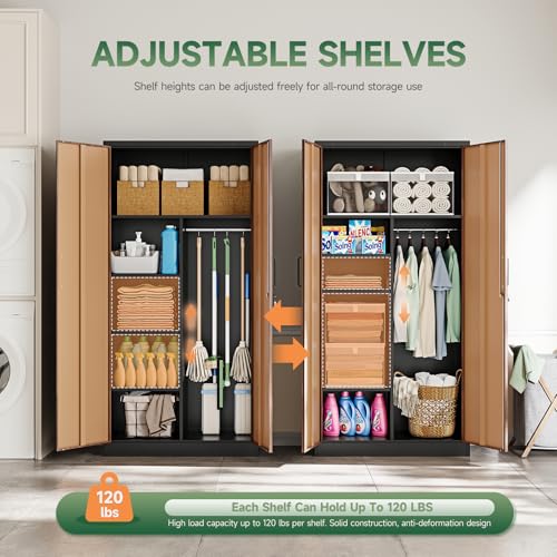 Image of Letaya Metal Storage Cabinets,72'' Employee Lockers Steel Wardrobe with Lock Door for Office,Home,School,Gym,Fire Department,Hotel(Wood Grain Color)
