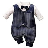 HUAANIUE Newborn Baby Boys Gentleman Romper One Piece Long Sleeve Bowtie Outfit Formal Wear Tuxedo Suit 0-3 Months