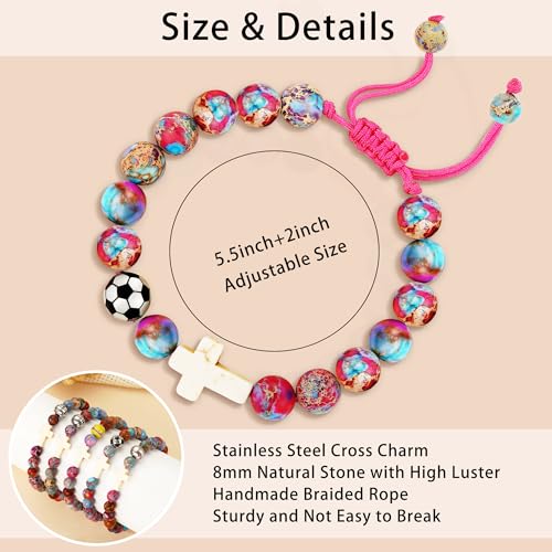 Image of Softball /Soccer /Volleyball /Basketball /Baseball /Football Sports Gifts for Girls Teens Natural Stone Beaded Cross Bracelets Christian Religious Game Day Jewelry Gift