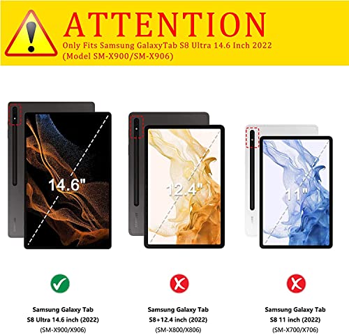 Zenrich Galaxy Tab S8 Ultra Case 14.6 Inch 2022 With S Pen Holder, Slim Case For Samsung Tab S8 Ultra With Kickstand And Hand Strap, Compatible With Original Type Cover Keyboard-Black #TOP6