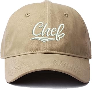 Mens Baseball Caps Chef Embroidered Washed Cotton Dad Hat (Beige,7 1/2)