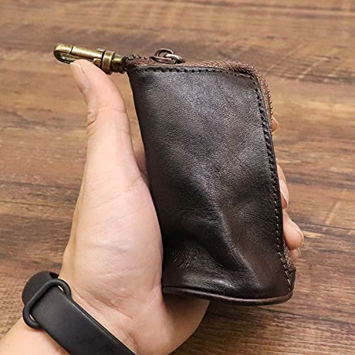 Small Coin Purse, Coin Genuine Leather Mini Coin Wallet Zipper Vintage Leather Coin Bag Car Key Holder Wallet for Men Women (Black)4