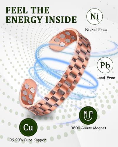 Image of MagEnergy Copper Bracelet for Men, 18X Strength Magnetic Bracelet with 3800 Gauss Magnets, 99.99% Pure Solid Copper, Men's Jewelry Gift (Copper-Classic)