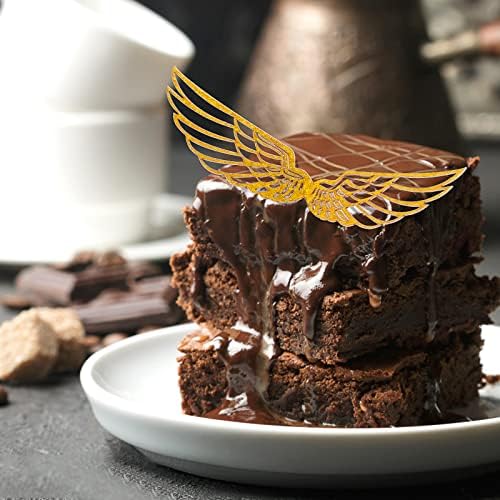 cobee Golden Glitter Wings Cake Toppers, 40pcs Gold Wings Wizard Party Chocolate Decoration Cupcake Toppers Shiny Cake Party Decorations for Wizard Theme Party Anniversary Birthday Wedding