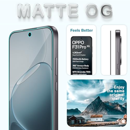 Image of FIRST MART Military-Grade Matte Anti-Glare Tempered Glass for OPPO F31 Pro (6.57 Inch) With Edge to Edge Screen Coverage and Easy Installation Kit | Matte Anti Glare