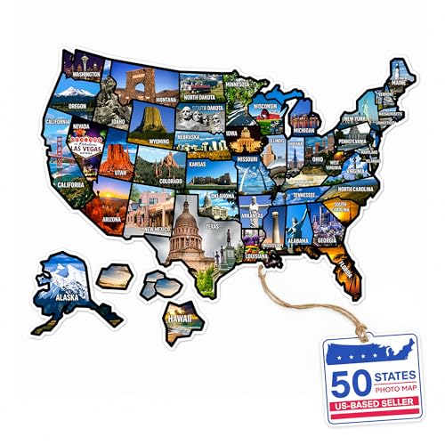 RV State Sticker Travel Map - New NO Fade Ink - RV Decals for Outside - Camper Van Accessories for Outdoor & Indoor Use - USA Decals State Stickers - XL 21in x 15in 50 States Photo Map by Wander Camp