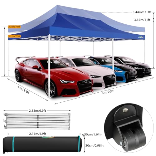 Image of COBIZI 13x26 Pop Up Canopy Tent with 8 Sidewall,Heavy Duty Canopy,Dark Blue