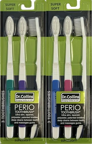 Dr. Collins Perio Toothbrush with Supersoft Bristles Colors May Vary (Pack of 6)