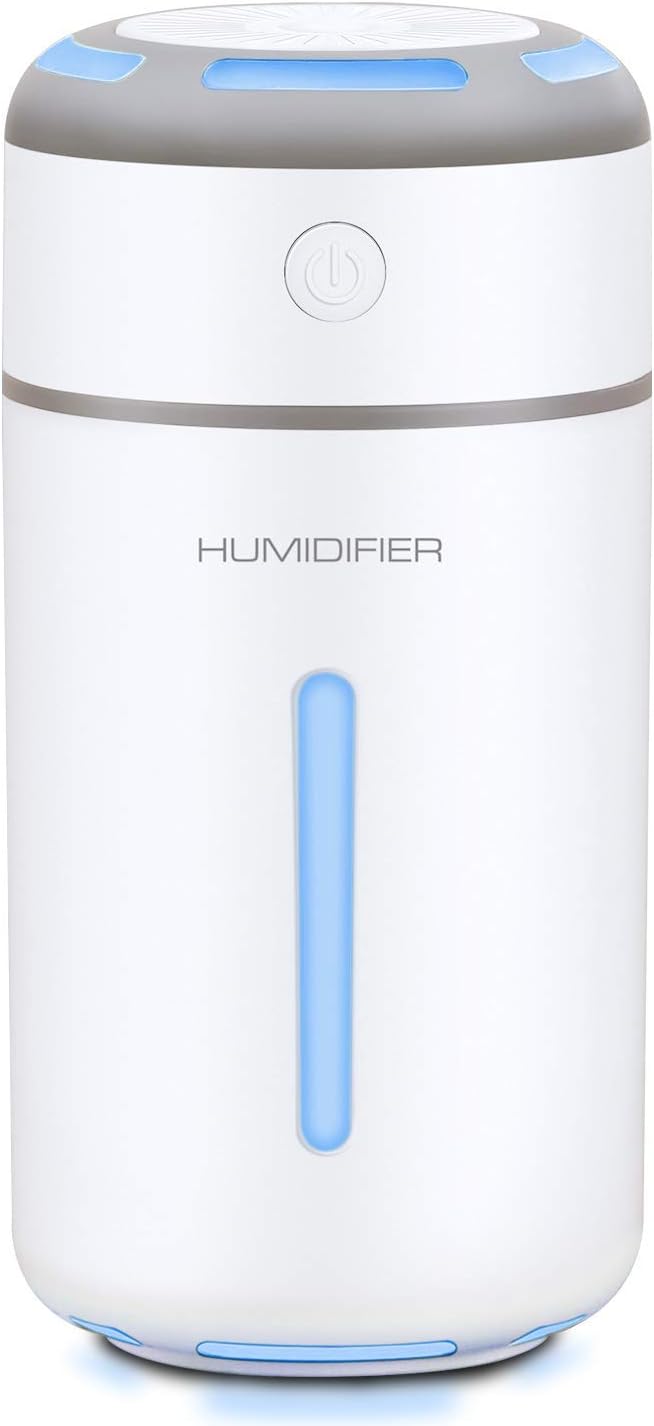 MADETEC Ultrasonic Cool Mist Humidifier Portable Mini USB Air Humidifier for Car Travel Office Baby Bedroom Home with 7 Colors Night Light and Auto Shut-Off (230ML)