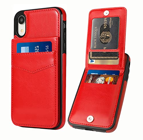 Image of iPhone XR Wallet Case with Credit Card Holder for Women Men PU Leather Wallet Case for iPhone XR Case 6.1 inch (Red)
