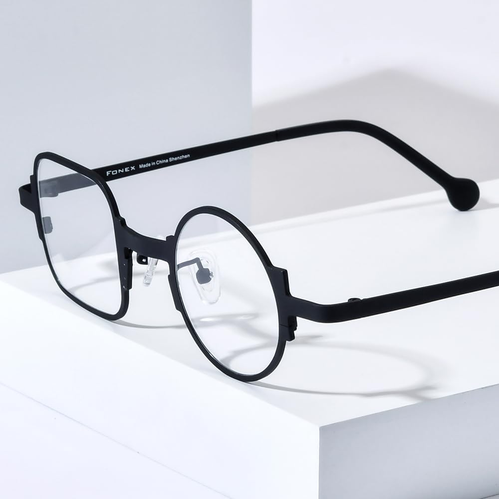 FONEX Colorful Titanium Glasses Frame Men Left Round Right Square Optical Eyeglasses Women F85747 - Image 2