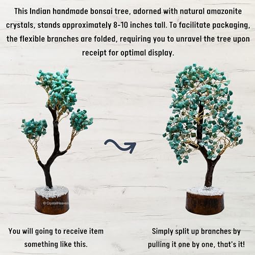 Image of Certified Amazonite Crystal Tree for Good Luck - Healing Crystals Money Tree for Wealth, Positive Energy at Home Office - Decorative Spiritual Gifts for Vastu, House Warming