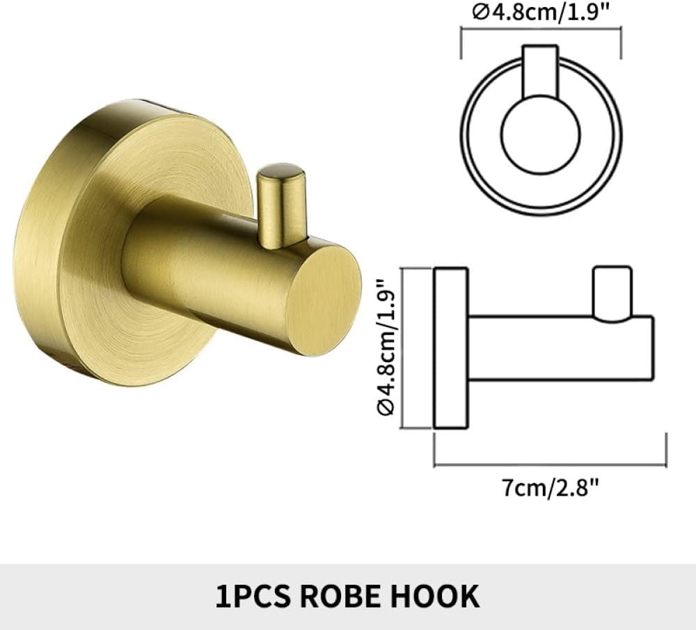 Bathroom Hardware Set Brushed Gold Toilet Brush Holder Robe Hook Paper Holder Soap Dish Holder Wall Mount Bathroom Accessories,2PCS Robe Hook