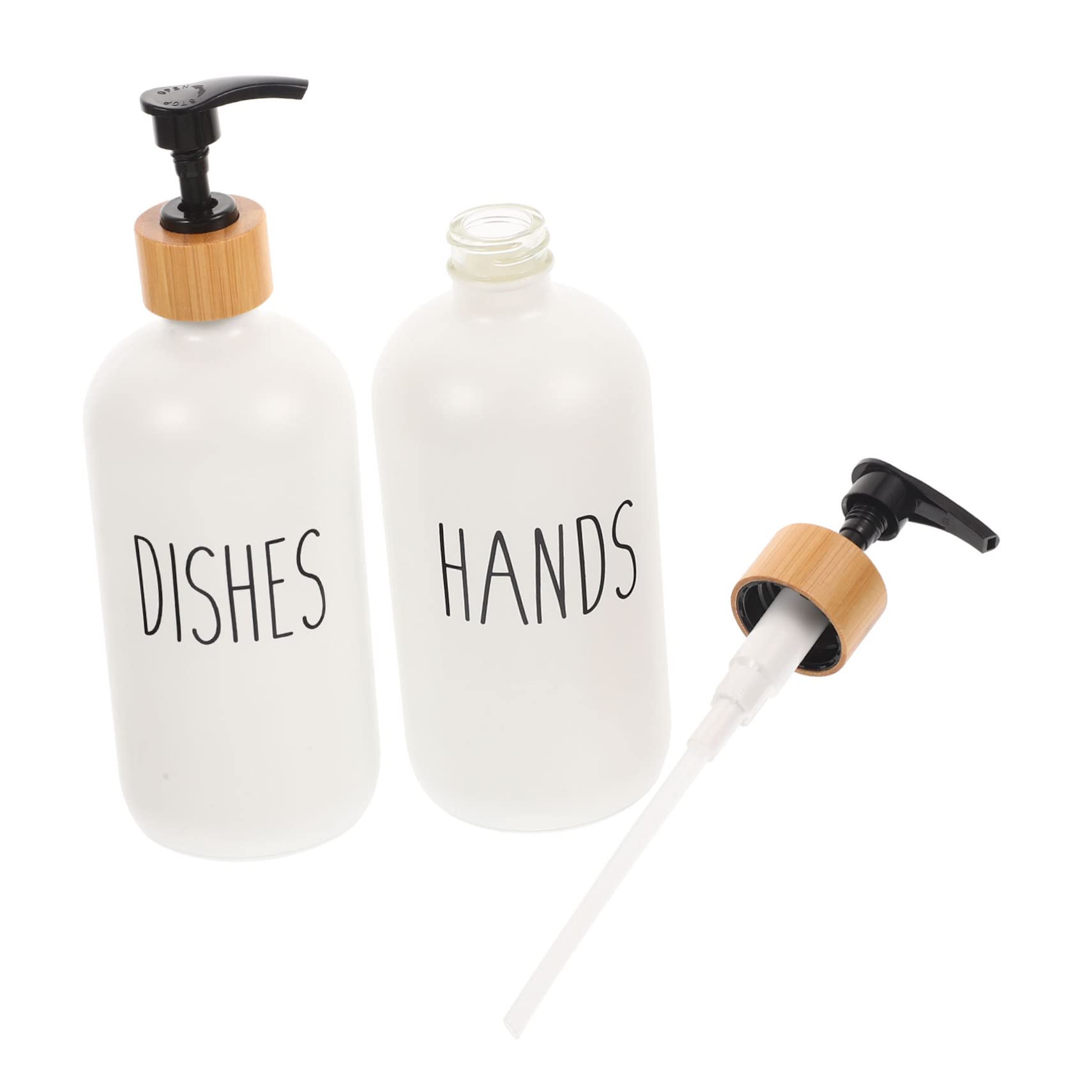 WOONEKY Dispensador de Jabón de Vidrio 2 Piezas, 500ml, Recargable y Reutilizable, para Baño y Cocina, Superficie Pulida