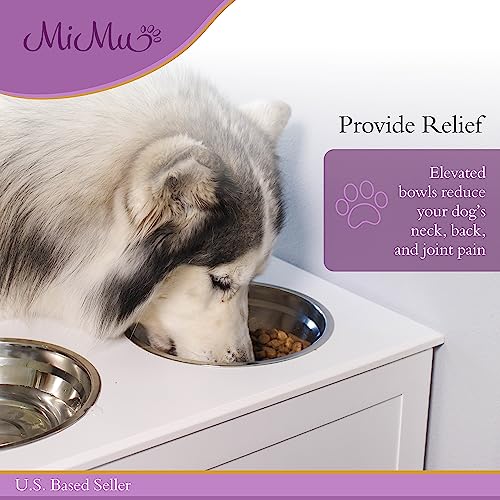 Mimu Elevated Dog Bowl With Storage, White Tall Feeder - Raised Dog Bowl Stand Large Feeding Station With 2 Pet Bowls #TOP1