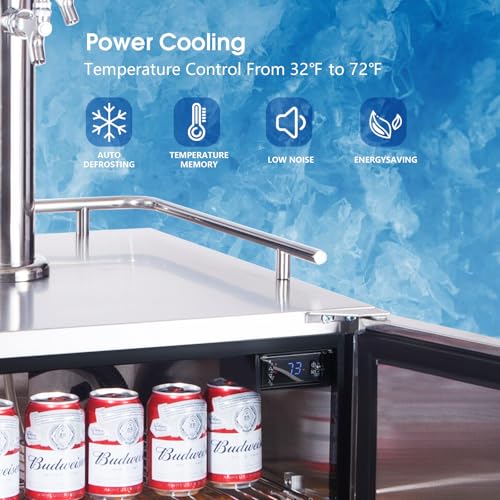 HCK Kegerator, 24 Inch Outdoor Kegerator for Patio with 3 Taps, Full Size Beer Dispenser and Beverage Refrigerator with Auto Defrost & Reversible Stainless Steel Door, Ideal for Home Bars - Image 5