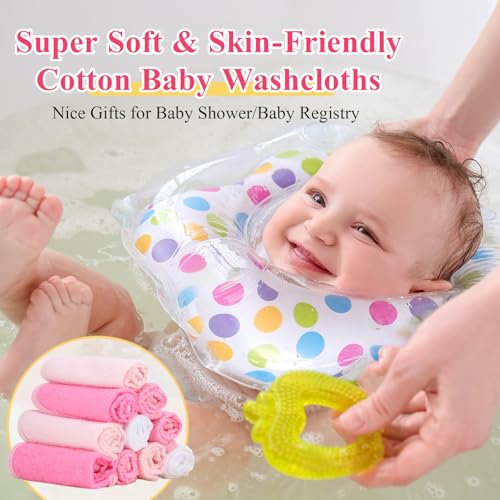 Image of CroBlissful 12 Pack Colorful Baby Washcloths 12 * 12 inch Newborn Wash Cloths Baby Soft Cotton Towels Reusable Baby Wipes for Face, 4 Colors(Pink)