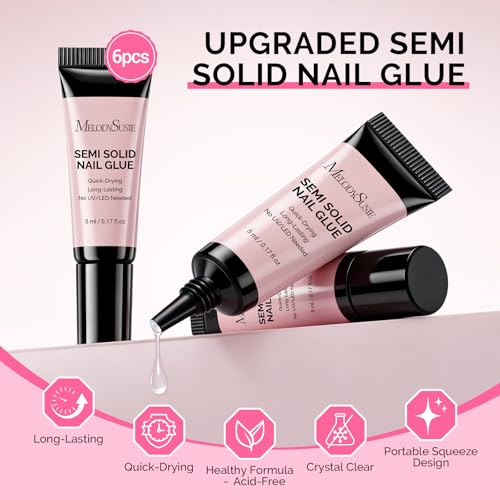 Image of MelodySusie Super Strong Nail Glue, 6Pcs Semi Solid Nail Glue, Quick Drying No Need for UV Lamp Glue Gel Long Lasting for Fake Acrylic Press On Nails