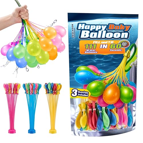 PESCADOR Colorful Water Balloons Rapid-Filling Self-Sealing Easy Fill for Outdoor Family Party Friends Children Summer Fun(111pcs/bag)