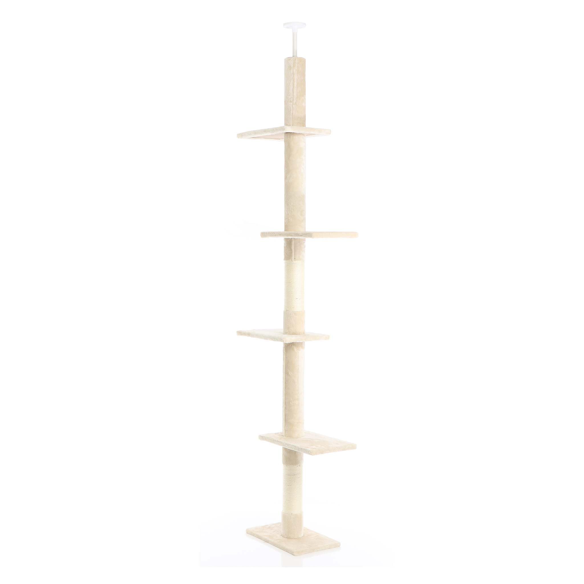 Fudajo Árbol rascador Suelo a Techo Beige 230-276cm Ajustable en Altura 4 Plataformas sisal