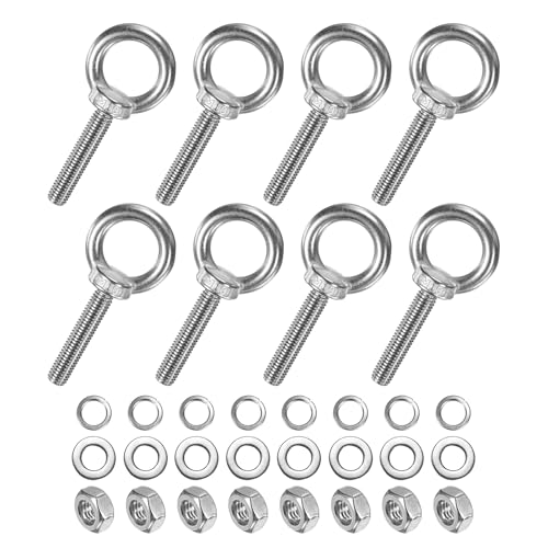 M METERXITY 8-Sets Stainless Eyebolt M10x51mm Shoulder Lifting Eye Bolt with Nuts Washers Male Screw Thread Ring Shoulder Eye Bolts Length 2.01 Inch for Suspending/Fastening