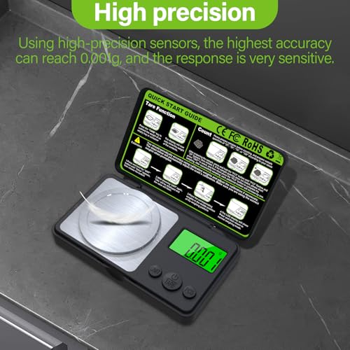 Feinwaage, 50g/0.001g Hochpräzise Milligramm-Waage, Electronische Digitalwaage mit LCD Display, mit Cal-Gewicht, Pinzette, Tray und Schaufel, Digitalwaage zum Wiegen von Pulvern, Schmuck, Medizin