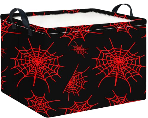 Image of CLOCOR Rectangular Storage Basket Empty,Gift Basket,Waterproof Storage Bin with Handles,Room Decor(Red Spiderweb)