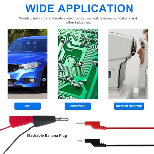 Telituny Flexible Silikon Messleitungen, 10 Stück Stapelbarer Bananenstecker zu Steckbrett Männliche Überbrückungsdrähte Weiche Silikonmessleitungen für Multimeter Automotive Diagnosetests