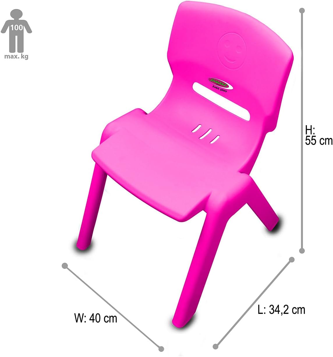 JAMARA Smiley 460584 Children's Chair up to 100 kg Stackable Robust Plastic Suitable for Indoor Outdoor Use Pink