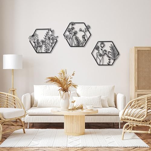 OYEFLY 3 Pcs Metal Flower Wall Art, Farmhouse Wall Decor (Black) - Image 4