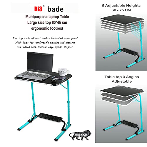 Image of Bade Large Size top Steel Wood 60 * 45 * 75 cm Multipurpose Laptop Table with footrest 5 Heights 3 Angles Adjustable, Study, Kids, Office and Dinning Table (Aqua Blue Color)