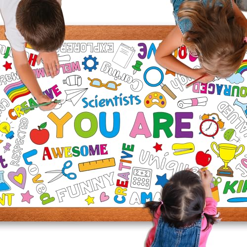 Image of Motivational Large Coloring Poster for Kids 30 x 72 Inch, Giant Positive Affirmations Coloring Paper Tablecloth Sheets, Color-in Activities Games for Kids Classroom Home Birthday Party Supplies