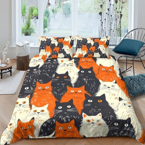 Housse de couette chat 140x200cm microfibre hypoallergique anti-plis fermeture éclair - 4