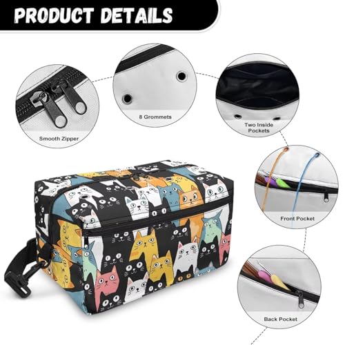 Image of Drnuikhe Cartoon Cat Large Knitting Bags and Totes Organizer, Lightweight Yarn Bag Knitting & Crochet Supplies Crochet Gift for Mother Wife