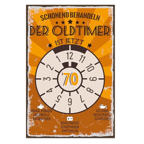 Tarklanda Retro Blechschild Schild 70 Geburtstag, Geschenke für 70 Geburtstag Mann, Geschenkidee zum 70. Jahrestag, lustiges Schild 70.Geburtstag Oldtimer Deko als Geburtstagskarte, Vatertagsgeschenk