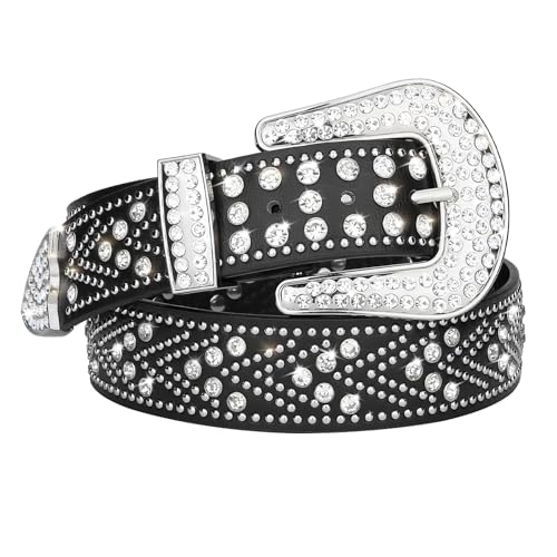 Women Rhinestone Belt, Bling y2k Western Cowgirl Men Cowboy Faux Leather Studded Belts for Jeans Pants
