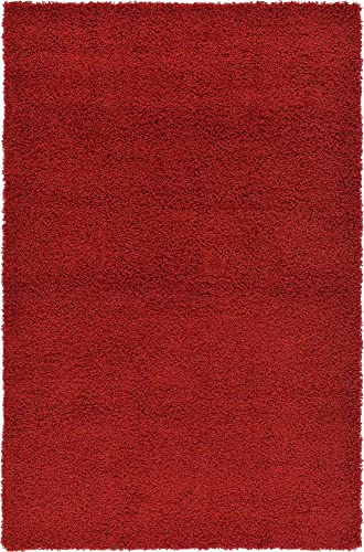 Unique Loom Solid Shag Collection Area Rug (4' 1" X 6' 1" Rectangle, Cherry Red) #TOP7