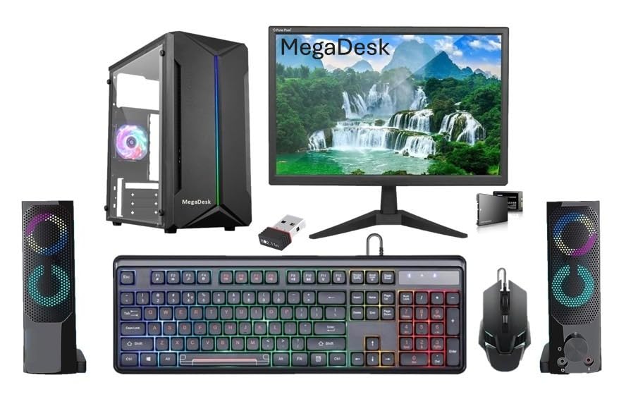 Desktop Computer Set, CoRe i5 2400, 8GB RAM, 128GB SSD, 19-inch HD LED Monitor, RGB Keyboard Mouse, Sound Bar, Windows 10 (8-128GB)
