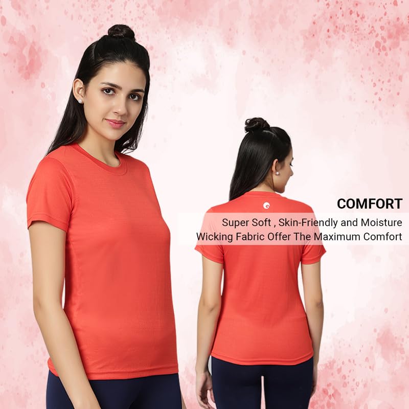 Image of omtex Dotty Athletics Tee for Women's | Short Sleeve Tees | Quick Dry Outdoor Running Gym Workout,Sports T-Shirt with Multipack Tee
