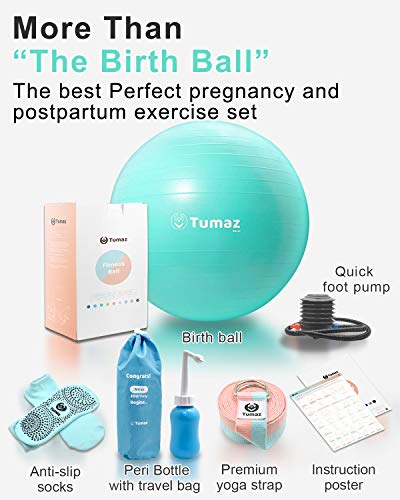 image for Tumaz Birth Ball Including Birthing Ball/Peri Bottle/Yoga Strap/Non-Sl