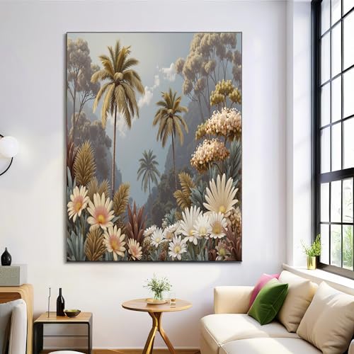 Paneles decorativos pared de palmeras: estilo exótico verde oliva para un salón moderno de 60x90 cm