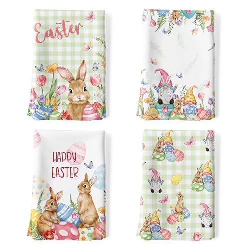 Arquiel 4 Piezas Paños de Cocina Pascua Conejito Algodón Toallas de Cocina Gnomo y Absorbentes Toallas de té y Toallas de Barra, 48 x 70 CM