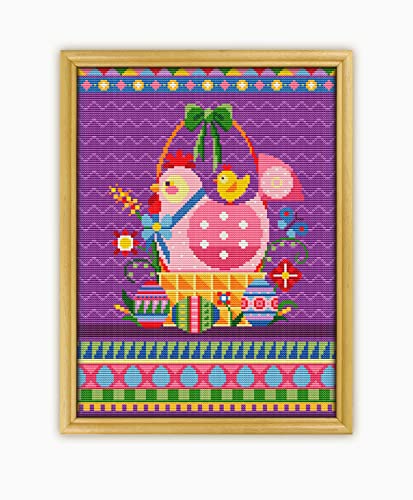 Easter Basket CS1564-2 - Counted Cross Stitch KIT#2. Set of Threads, Needles, AIDA Fabric, Needle Threader, Embroidery Clippers and Printed Color Pattern Inside.