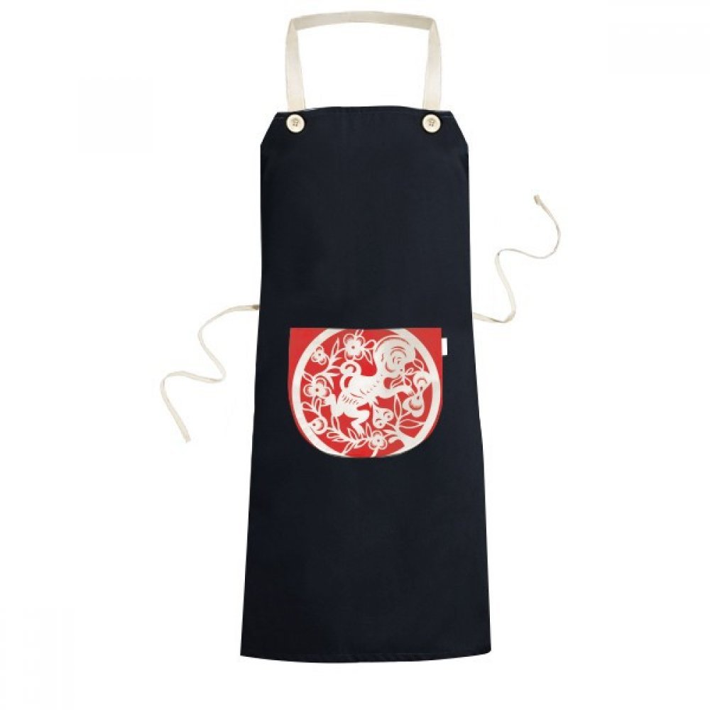 Tablier de cuisine zodiaque chinois en coton réglable noir avec poche homme femme