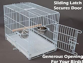 Large Portable Durable Metal Travel or Veterinary Easy Collapsable Parrot Bird Carrier Beaks Proof Carrier Cage Easy Clean Pull Out Tray Stainless Steel Feeder Bowls Natural Wooden Perch