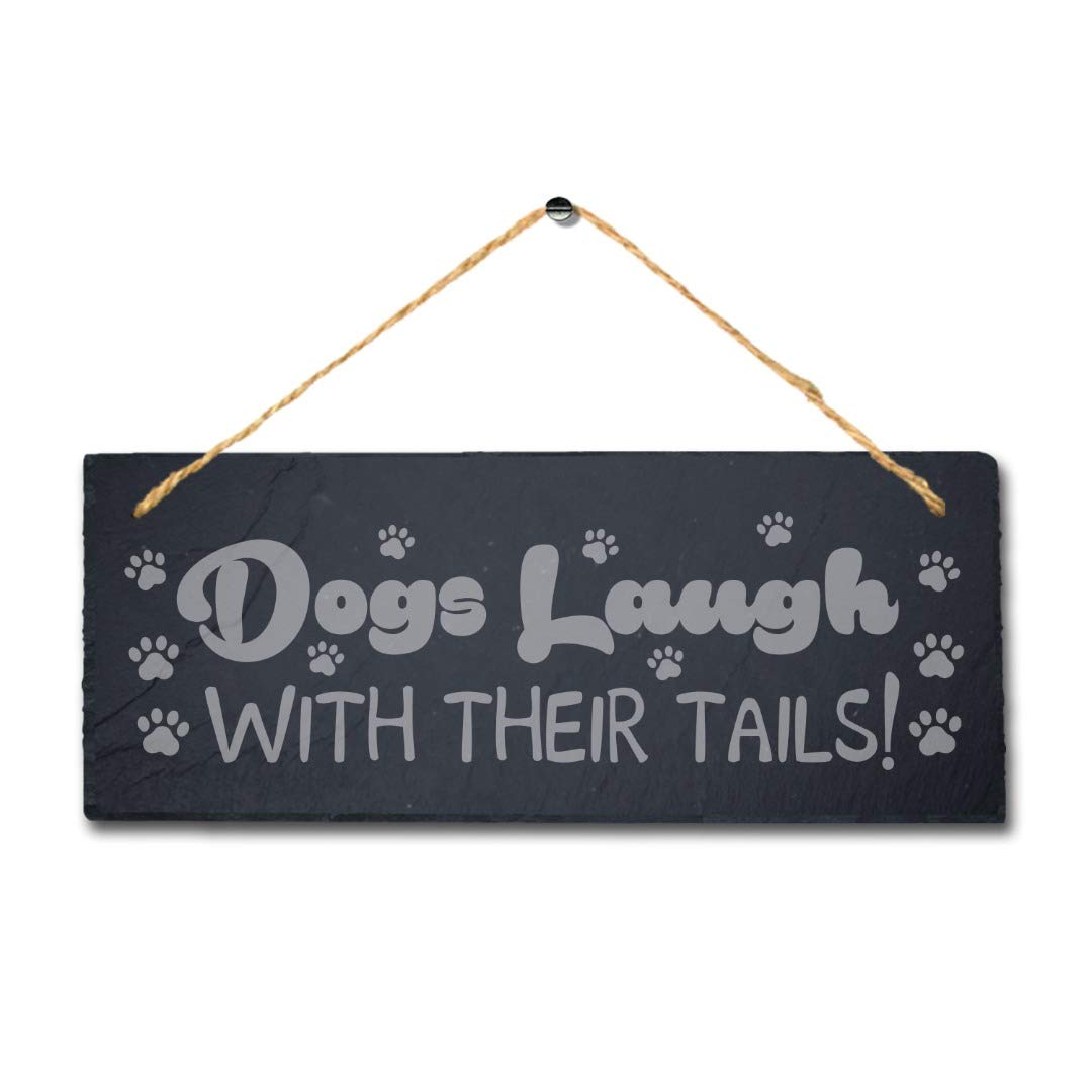 Stukk Crazy Poop Laser Kitten Puppy Pup Home Pet Sign (Dogs Laugh with Their Tails), Natural Engraved Slate Stone Plaque - Image 3