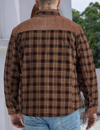 Image of Gihuo Men's Long Sleeve Sherpa Lined Shirts Outdoor Warm Flannel Plaid Jacket Button Down Fleece Coats